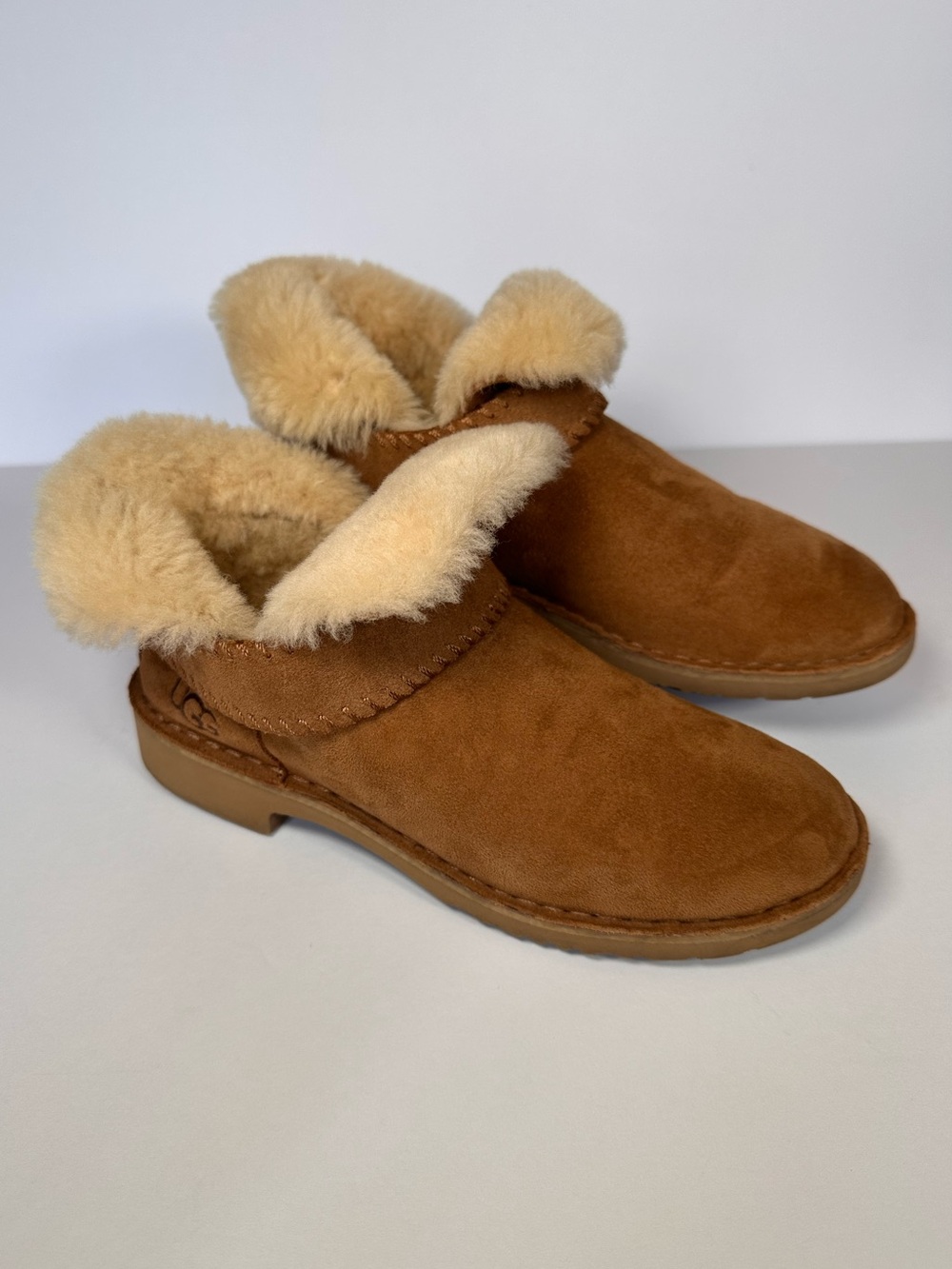 UGG‎ McKay Chestnut Suede Shearling Whipstitch Ankle Boots Size 6